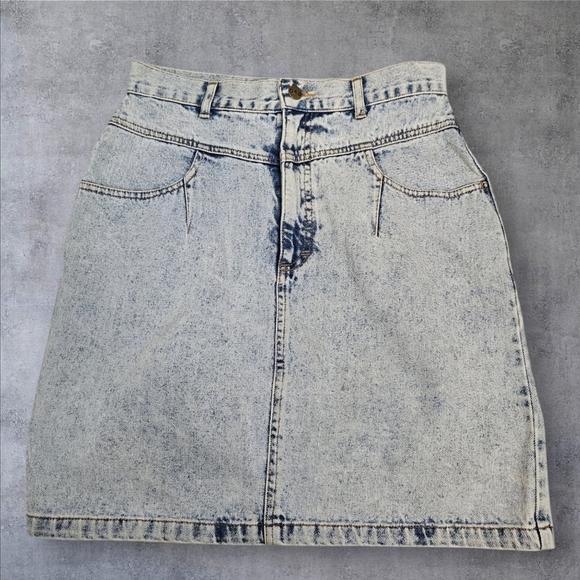 Vintage 80s Deb Acid Washed High Waist Denim Jean Skirt Size 11 Juniors P19‎ - Picture 1 of 12